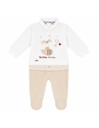 Velour baby sleepsuit with raccoon - TU378BG - Mio Piccolo
