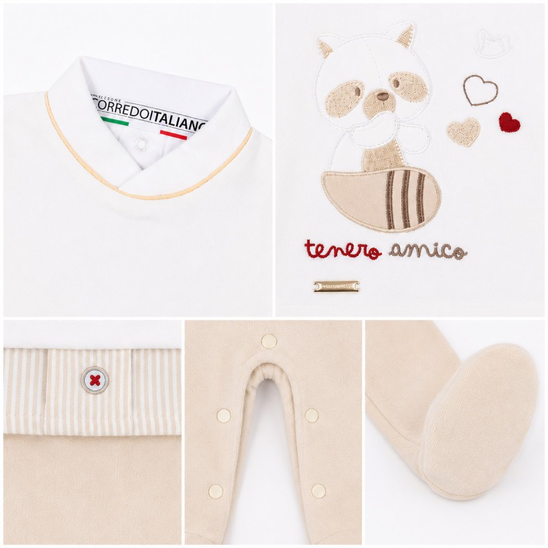 Velour baby sleepsuit with raccoon -...