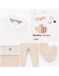 Velour baby sleepsuit with raccoon - TU378BG - Mio Piccolo