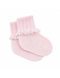 Pure Cotton Baby Socks with Lace Trim - CI4107P - Corredo Italiano