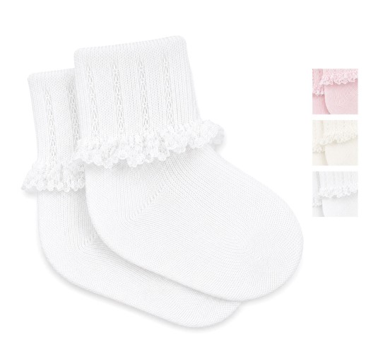 Pure Cotton Baby Socks with Lace Trim - CI4107P - Corredo...