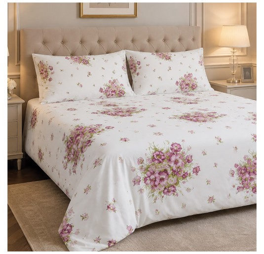 Double percale cotton duvet cover set Geranium by Corredo Italiano with floral pattern