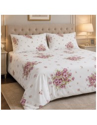 Completo copripiumino matrimoniale in percalle di cotone Geranium Corredo Italiano con fantasia floreale