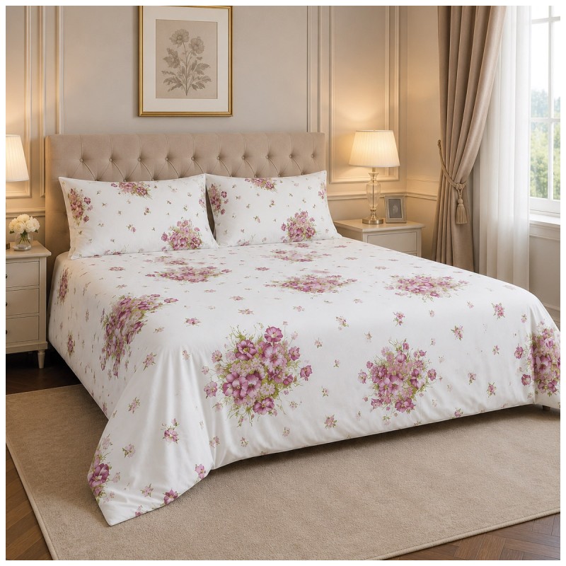 Double percale cotton duvet cover set Geranium by Corredo Italiano with floral pattern