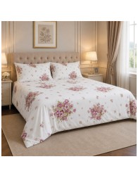 Double percale cotton duvet cover set Geranium by Corredo Italiano with floral pattern