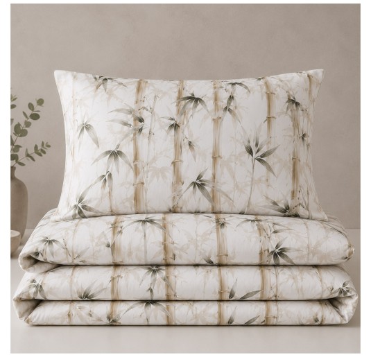 Double pure cotton duvet cover set Winter Bamboo with digital print and matching pillowcases. 2