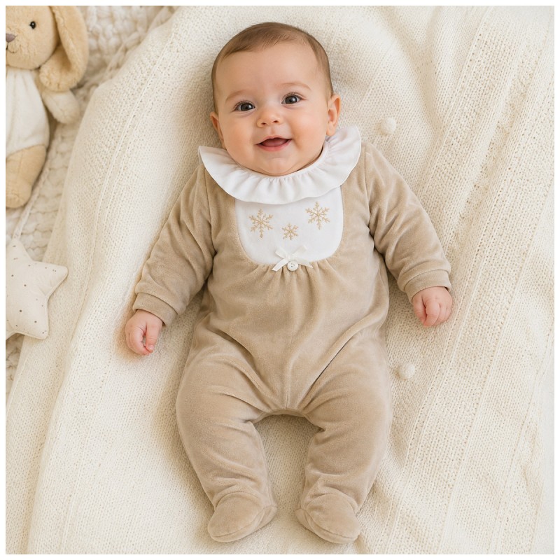 Tutina ciniglia neonata con ricamo floreale e piedini Coccode Firenze