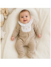 Velour baby girl sleepsuit with floral embroidery and enclosed feet Coccode Firenze