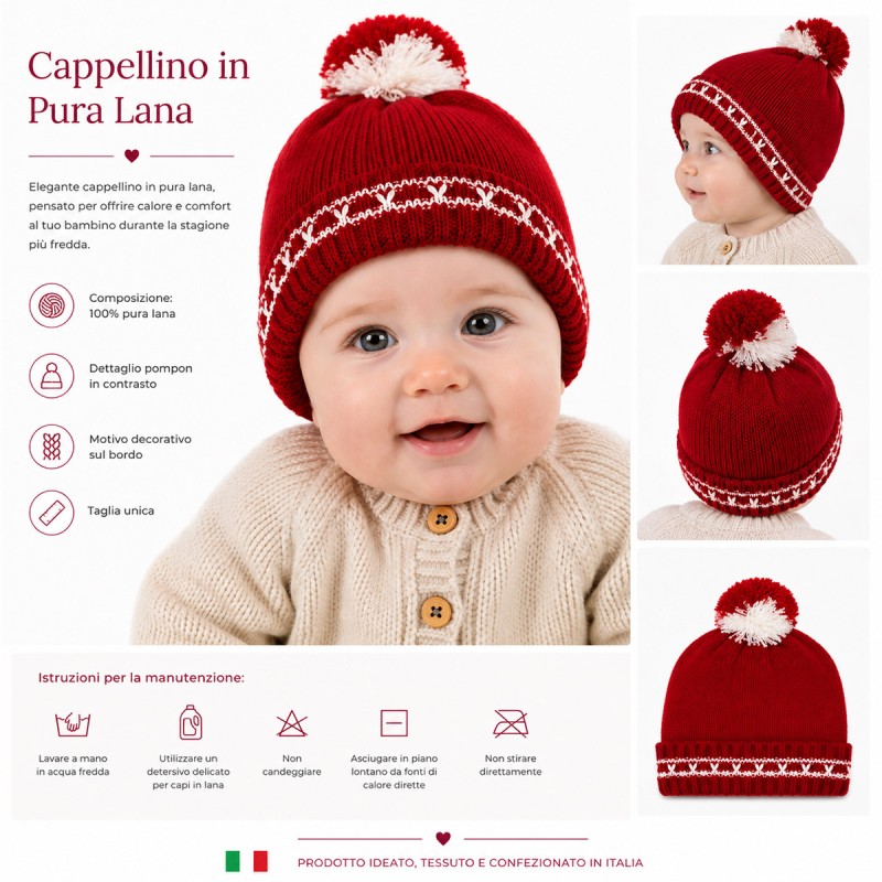 Cappellino neonati in 100% pura lana...
