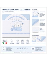 Lenzuola culla neonato Made in Italy con federa e lenzuolo ricamato