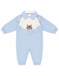 Baby merino wool romper with teddy bear appliqué and tartan details by Stella Made in Italy.