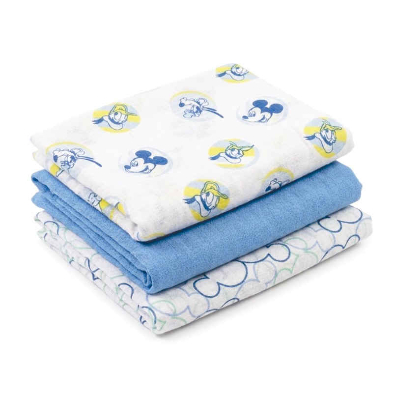 Set 3 Quadrati Garza Mussole di Cotone Topolino - WX6103C - Disney