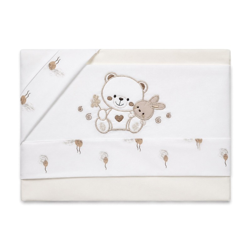 Next to Me crib sheet set in cotton with teddy bear and bunny embroidery Bruco Bruco