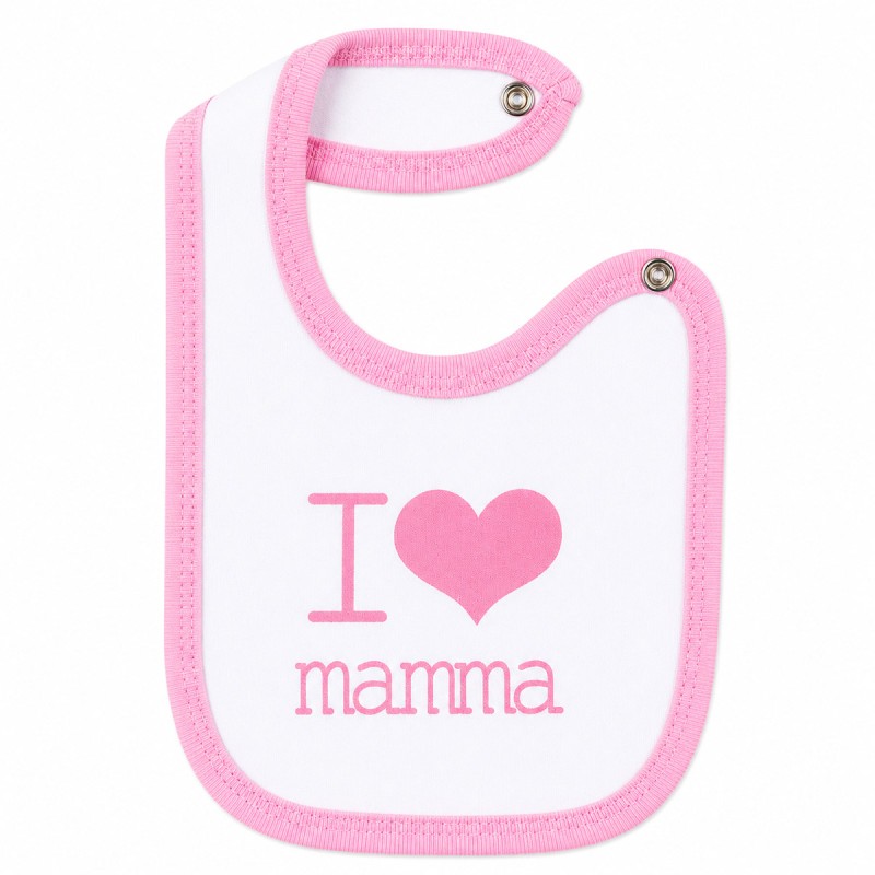 Baby Cotton Bib with Clip Fastening - I Love Mummy - Pink