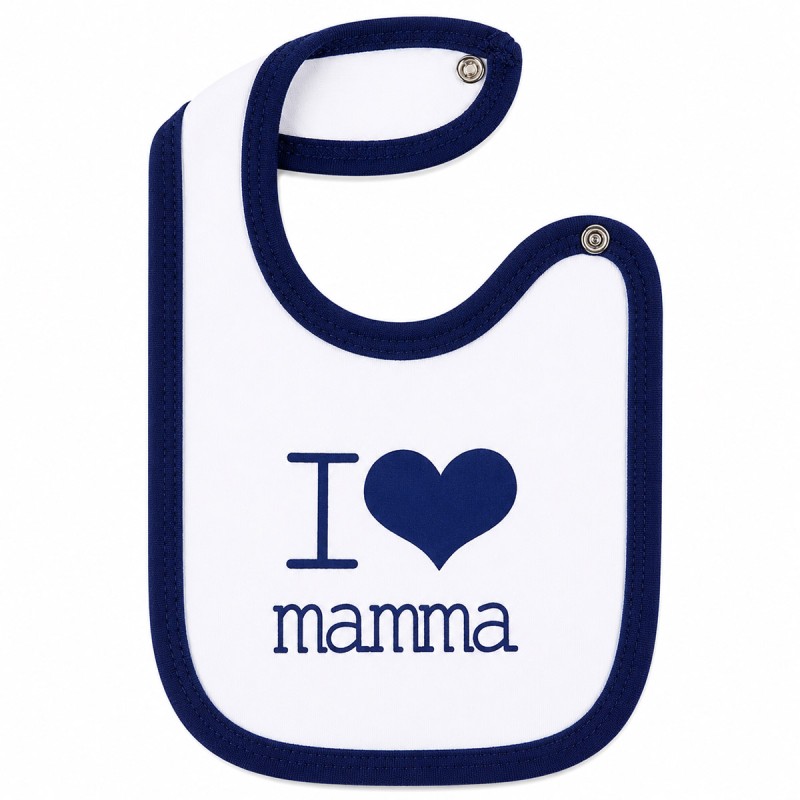 Baby Cotton Bib with Clip Fastening - I Love Mummy - Dark Blue