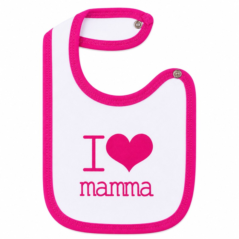 Baby Cotton Bib with Clip Fastening - I Love Mummy - Fuchsia