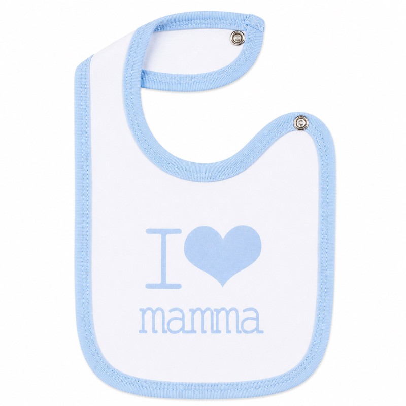 Bavetta I Love mamma con chiusura clip - Cielo