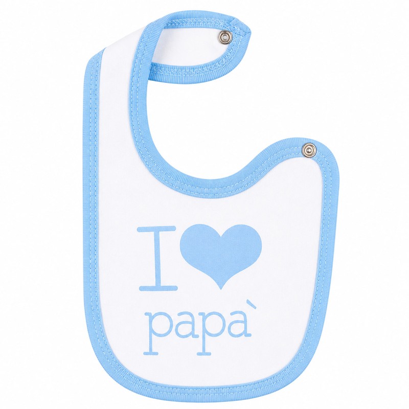 Bavetta neonati con chiusura clip - I Love papà - Cielo