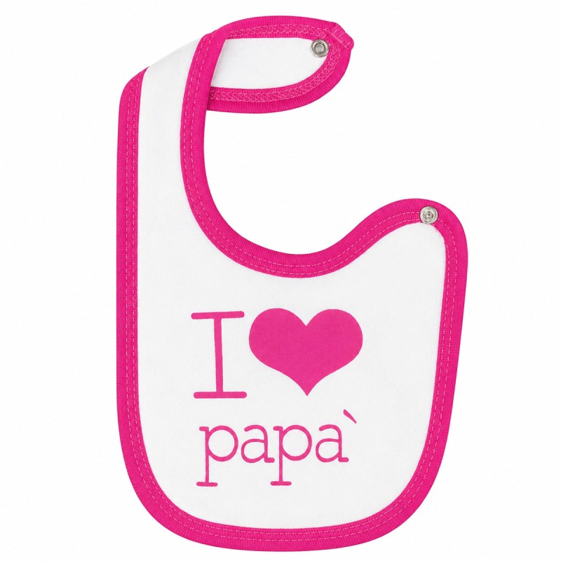 Bavetta neonati con chiusura clip - I Love papà - Fuxia