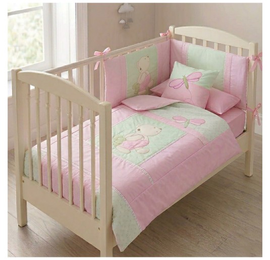 Baby cot duvet cover set in pure cotton with Dragonfly embroidery by Somma