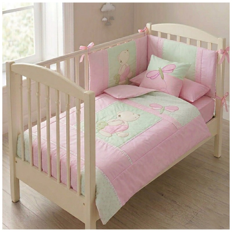 Set copripiumino lettino baby in puro cotone con ricamo Libellula Somma