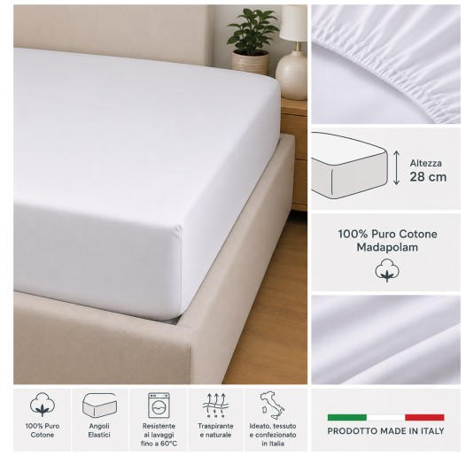 Pure Cotton Fitted Sheet with Elastic Corners 200x200x28 cm 2