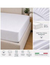 Pure Cotton Fitted Sheet with Elastic Corners 200x200x28 cm - Corredo Italiano
