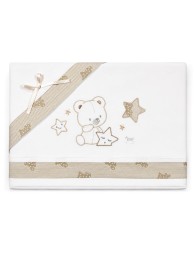 Pure cotton embroidered baby cot sheet set with teddy bear and stars
