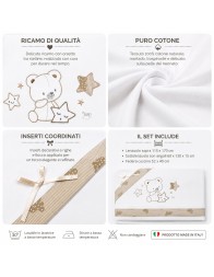Mio Piccolo embroidered baby cot sheet set with teddy bear and star embroidery