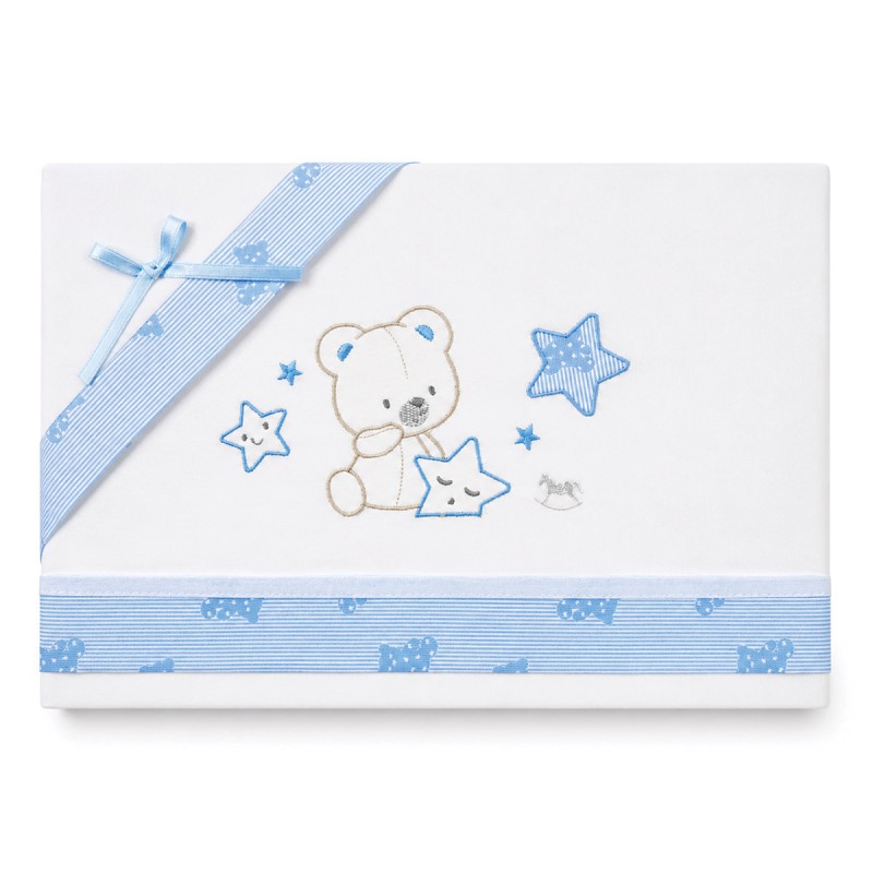 Pure cotton embroidered baby cot sheet set with teddy bear and stars