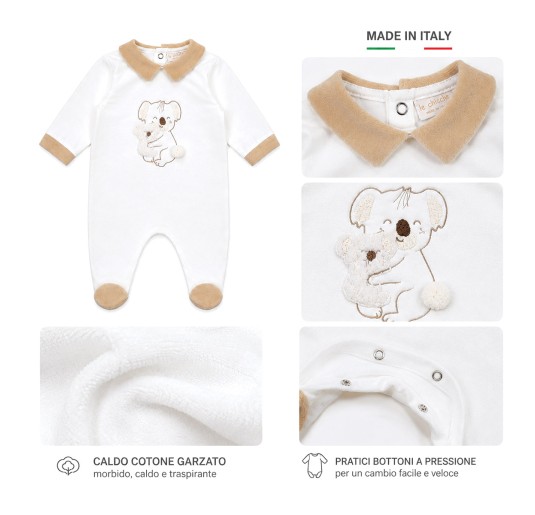 Brushed warm cotton baby sleepsuit Made in Italy with koala embroidery 2