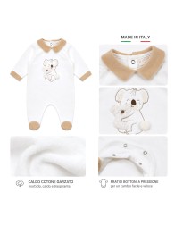 Tutina neonato caldo cotone garzato Le Chicche colore panna con colletto