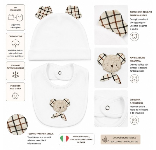 Le Chicche chenille baby hat and bib set CA9170 2