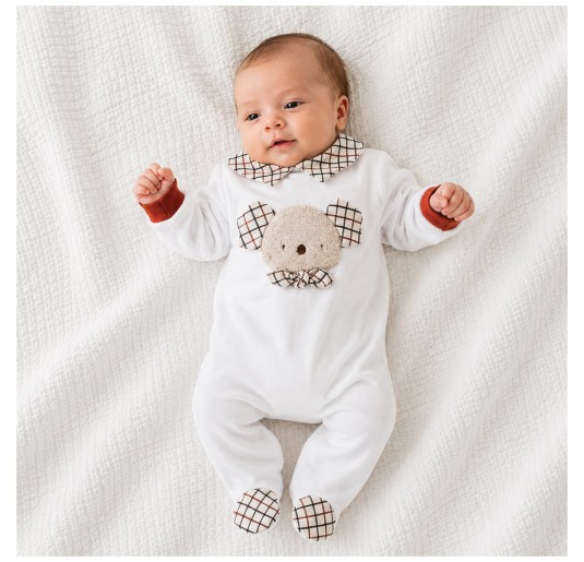 Chenille baby sleepsuit with teddy bear Le Chicche TU9170 2
