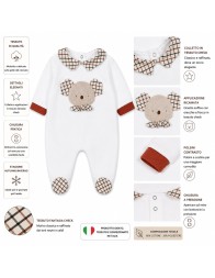 Tutina neonato in ciniglia con piedini e ricamo orsetto Le Chicche