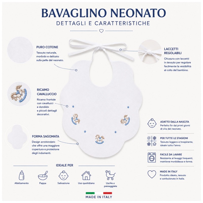 Bavaglino in puro cotone con ricamo...