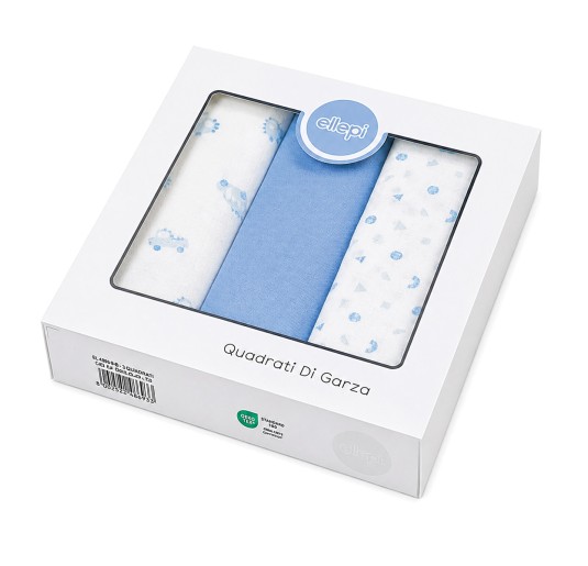 Quadrati di garza neonato Ellepi IX4003AZ in puro cotone 70x70 cm confezione da 3 pezzi assortiti