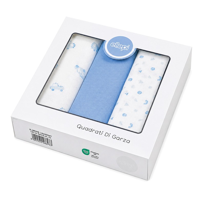 Baby muslin squares Ellepi IX4003AZ in pure cotton, 70x70 cm, 3-piece assorted set
