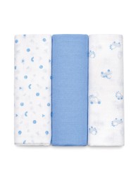 Baby muslin squares 70x70 cm by Ellepi in cotton with assorted blue patterns