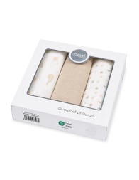 Baby muslin squares Ellepi IX4017BG in pure cotton 70x70 cm with three assorted beige patterns