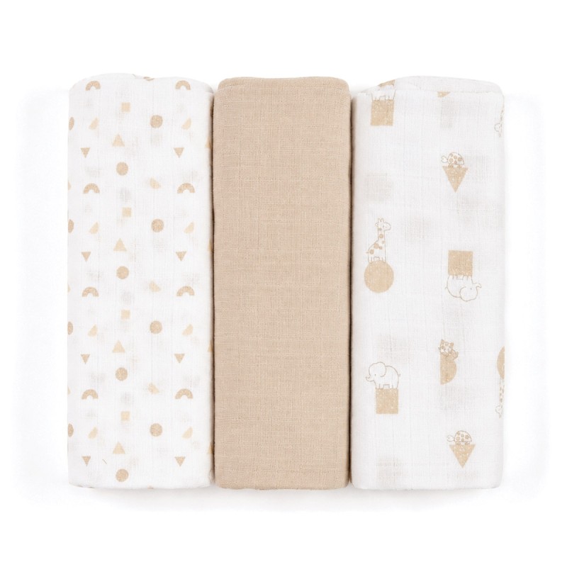Baby muslin squares 70x70 cm by Ellepi with folded cotton cloths and coordinated prints