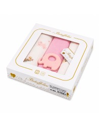 Set of 3 baby girl muslin gauze squares Elephant BA552R in window gift box