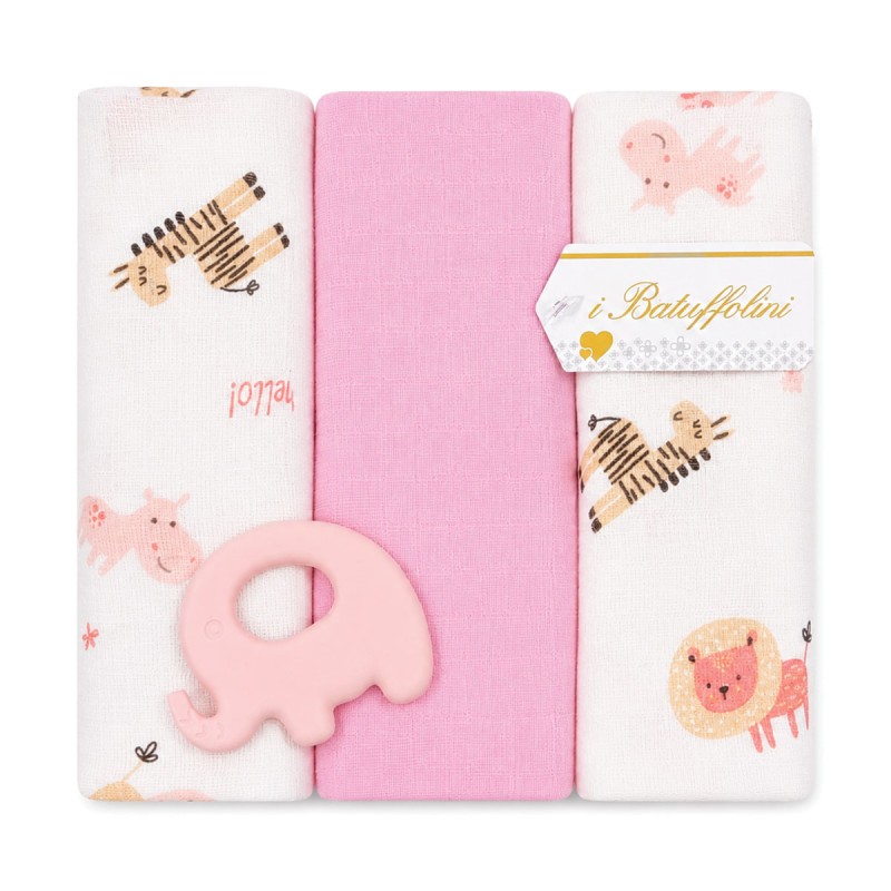 Breathable baby girl muslin gauze squares 70x70 with pink pattern Batuffolini