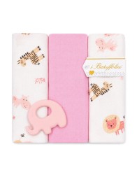 Breathable baby girl muslin gauze squares 70x70 with pink pattern Batuffolini