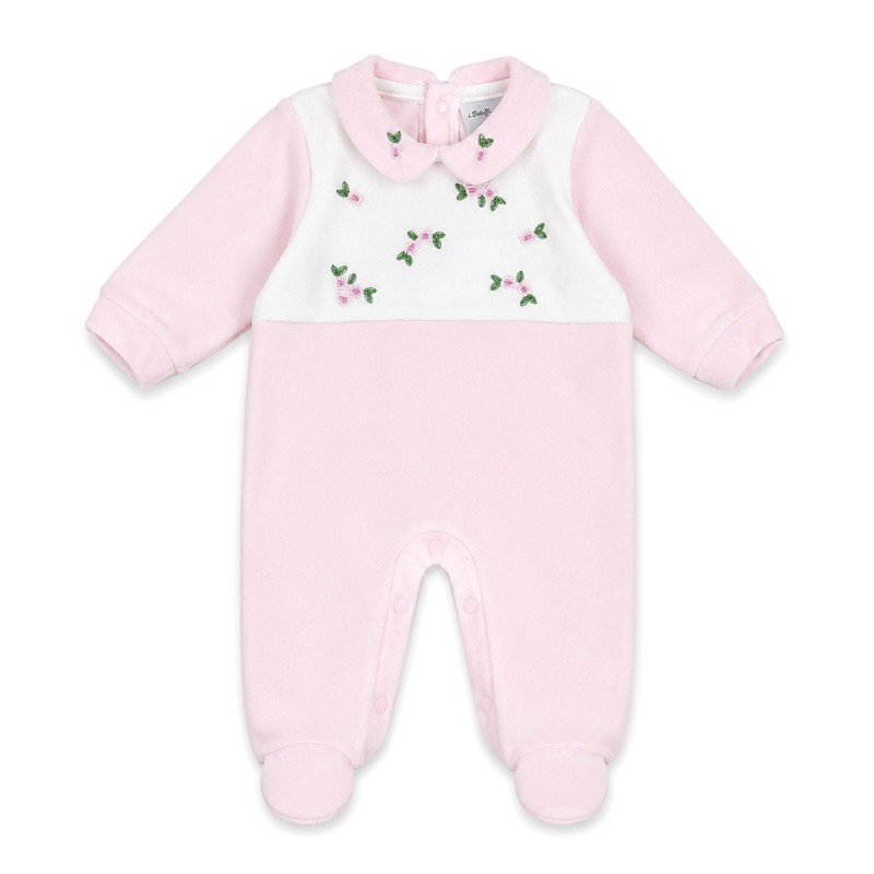 Baby girl velour sleepsuit with embroidered flowers and enclosed feet Batuffolini BA548R
