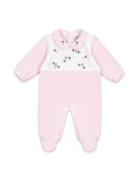 Baby girl velour sleepsuit with embroidered flowers and enclosed feet Batuffolini BA548R