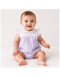 Pagliaccetto neonata 100% cotone batista con righe lilla e fiocchetto