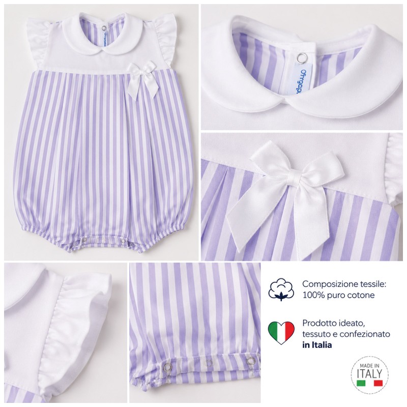 Pagliaccetto neonata Made in Italy in cotone batista con chiusura automatica