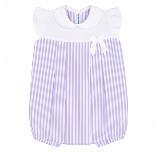 Pagliaccetto neonata in cotone batista bianco e lilla Sottocoperta Elegance