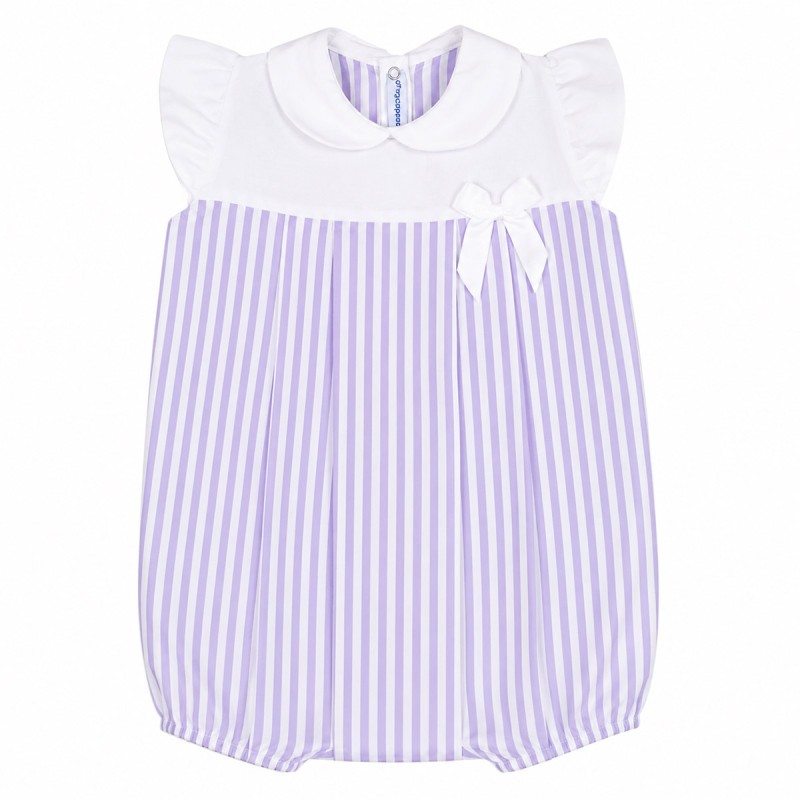 Pagliaccetto neonata in cotone batista bianco e lilla Sottocoperta Elegance